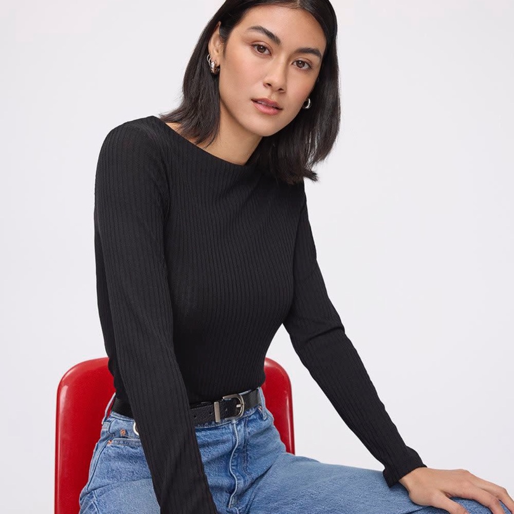 REITMANS Ribbed Long Sleeve Top - Black (NWT)